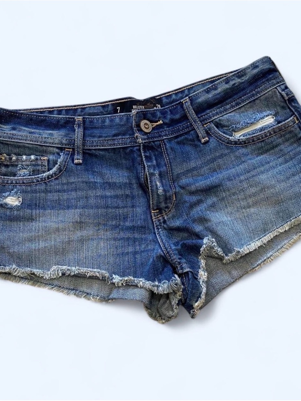 Hollister Co. Low-Rise Crochet Lace Trim Denim Shorts